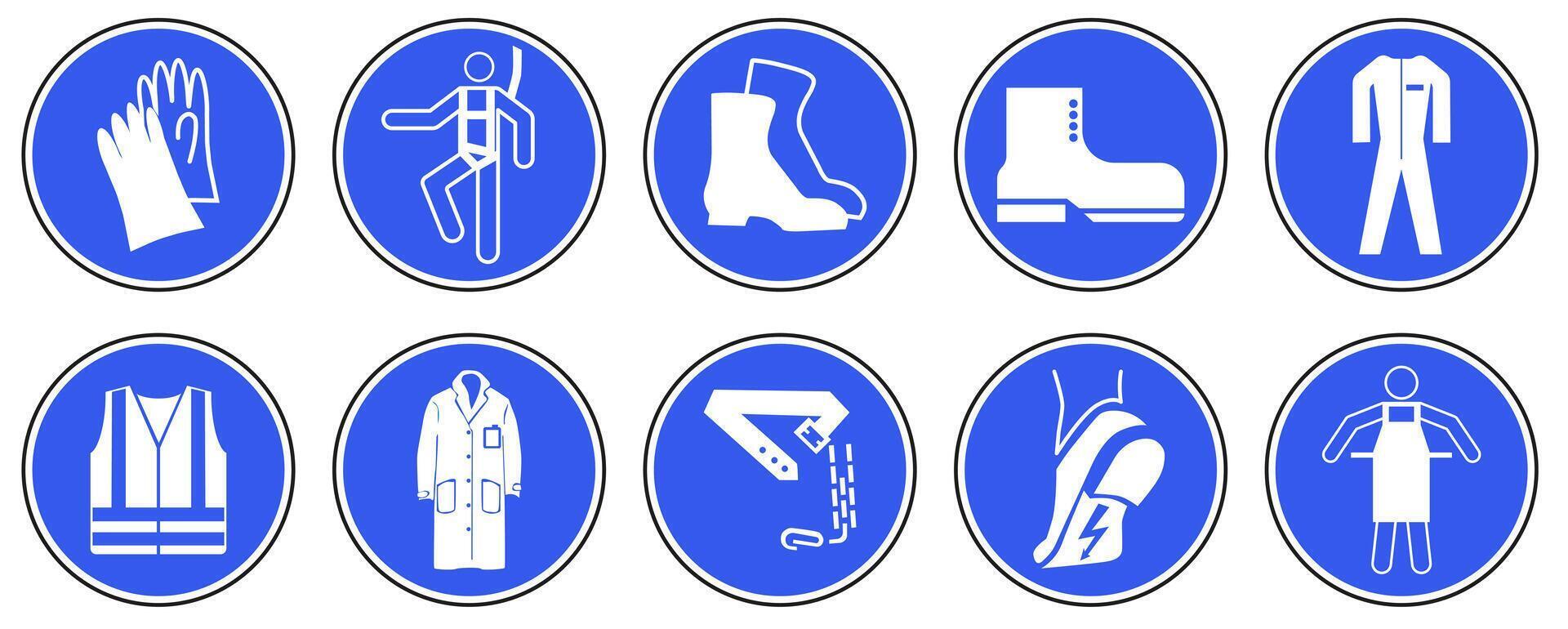 Mandatory signs in production. Used for industrial purposes to protect against injury. vector