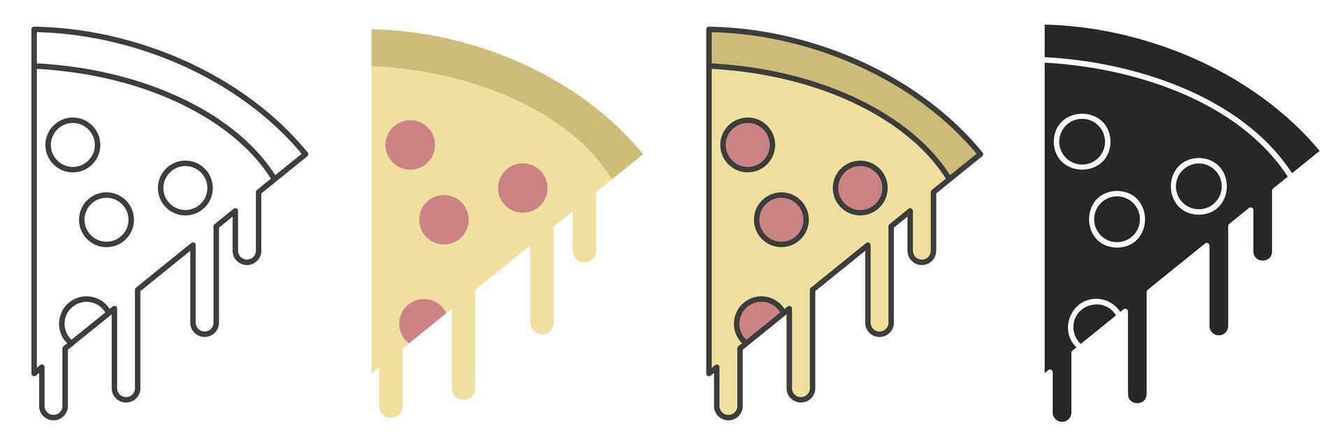 Pizza sign. Pizza set of flat illustration. Piece of pizza set for restaurant, dinner and Italian menu. vector