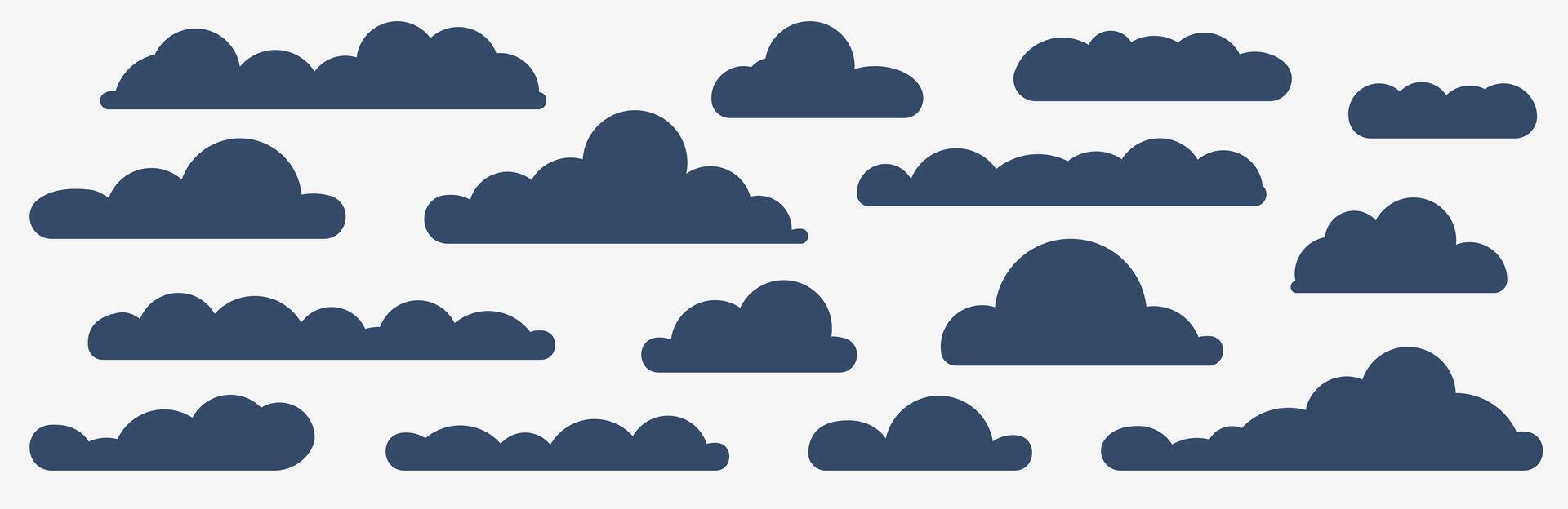 Set of abstract blue clouds isolated on white background. vector