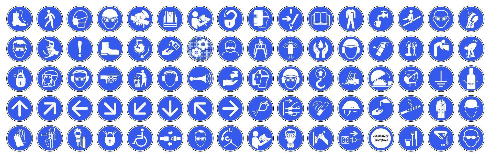 Mandatory signs in production. Used for industrial purposes to protect against injury. vector