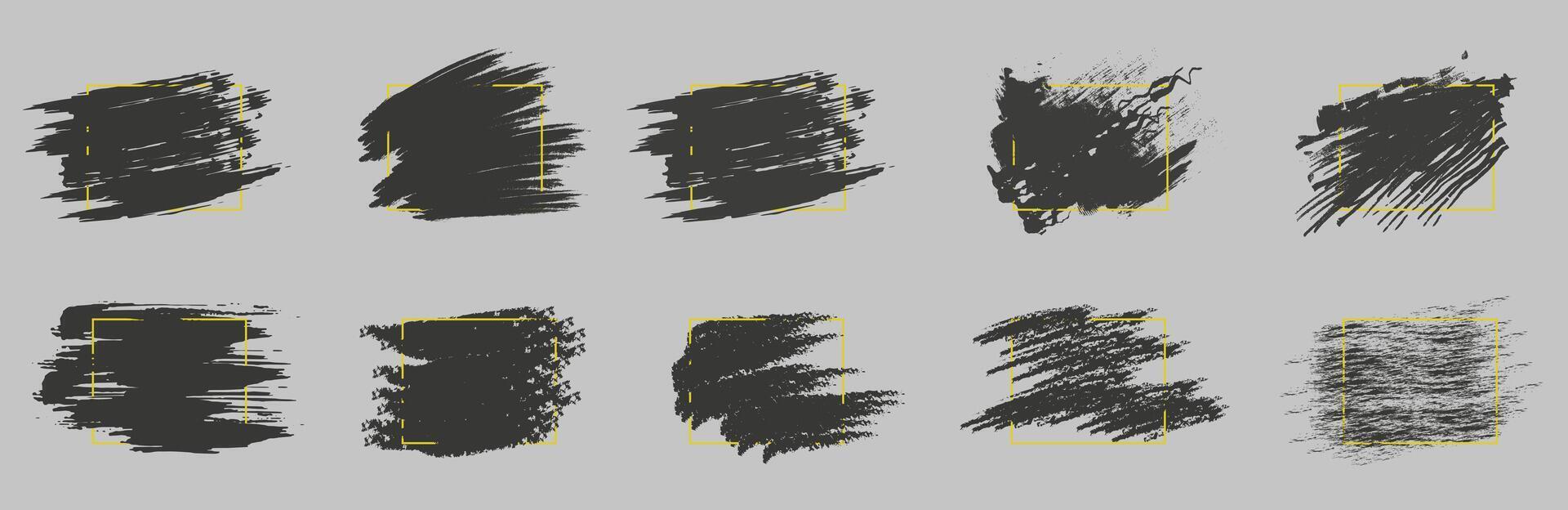 Artistic stroke in a frame. Inked on a square yellow frame. vector