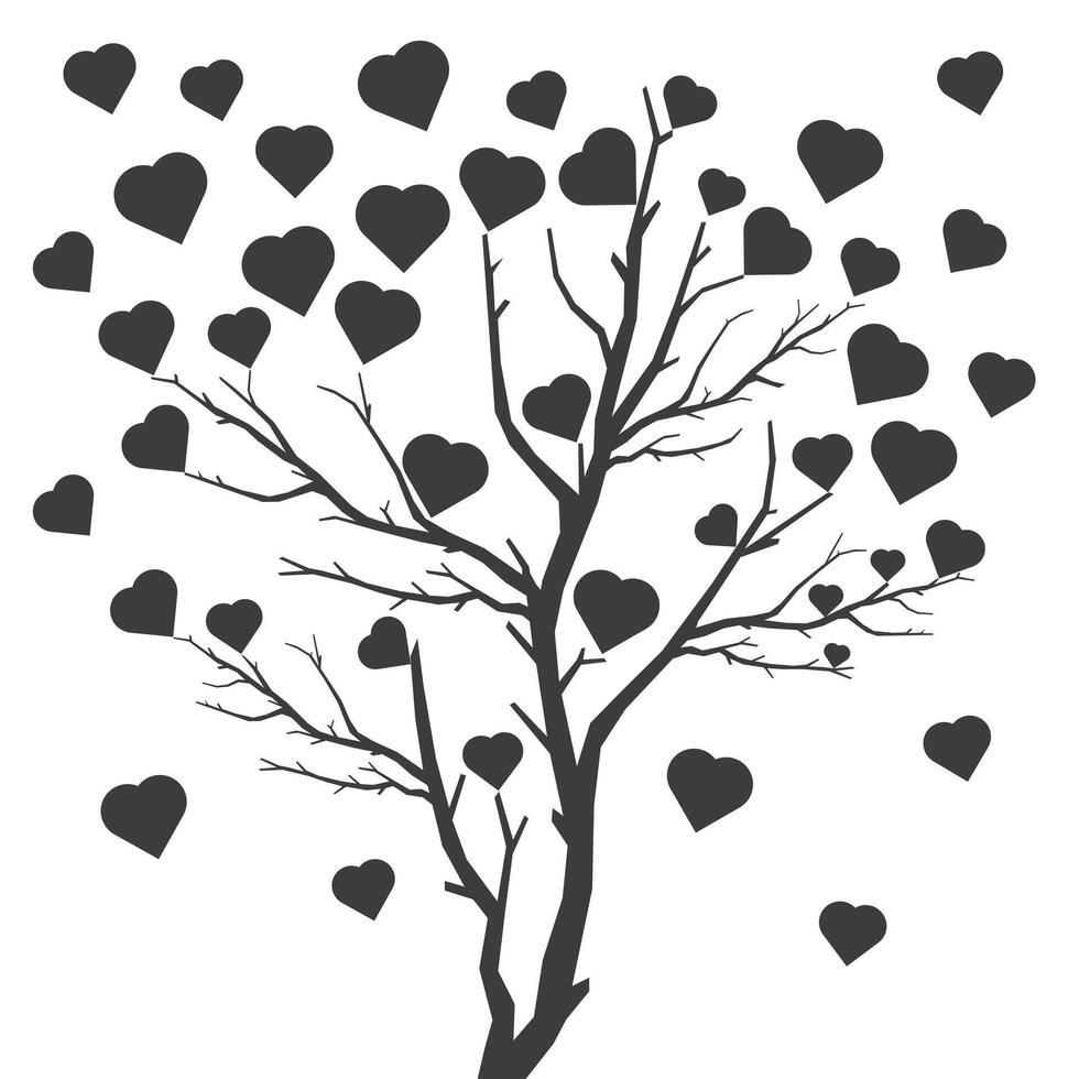 Love tree. Tree with leaves in the shape of a heart. Interior design walls, crafts. vector