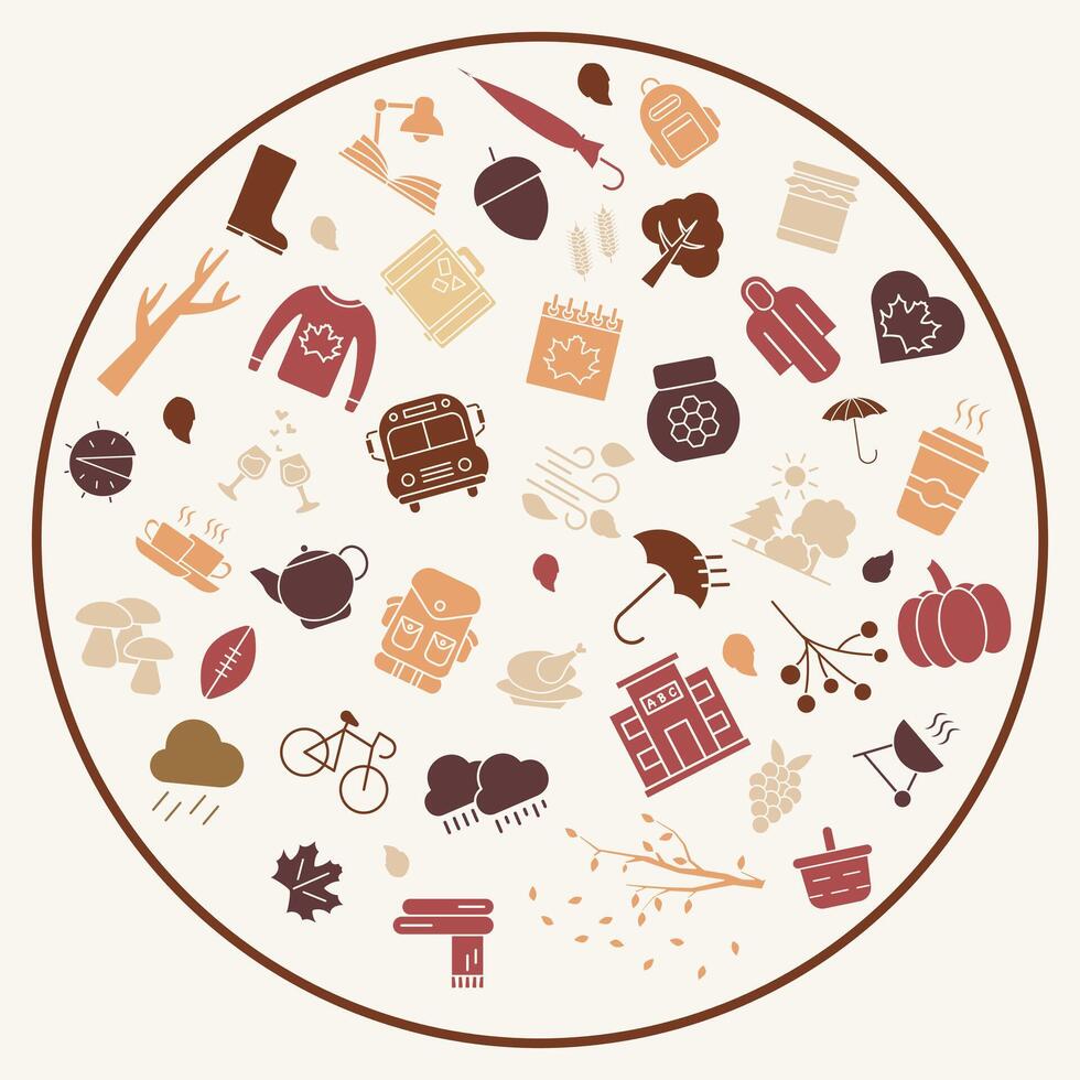 Autumn time. Set of autumn icons, illustration. vector