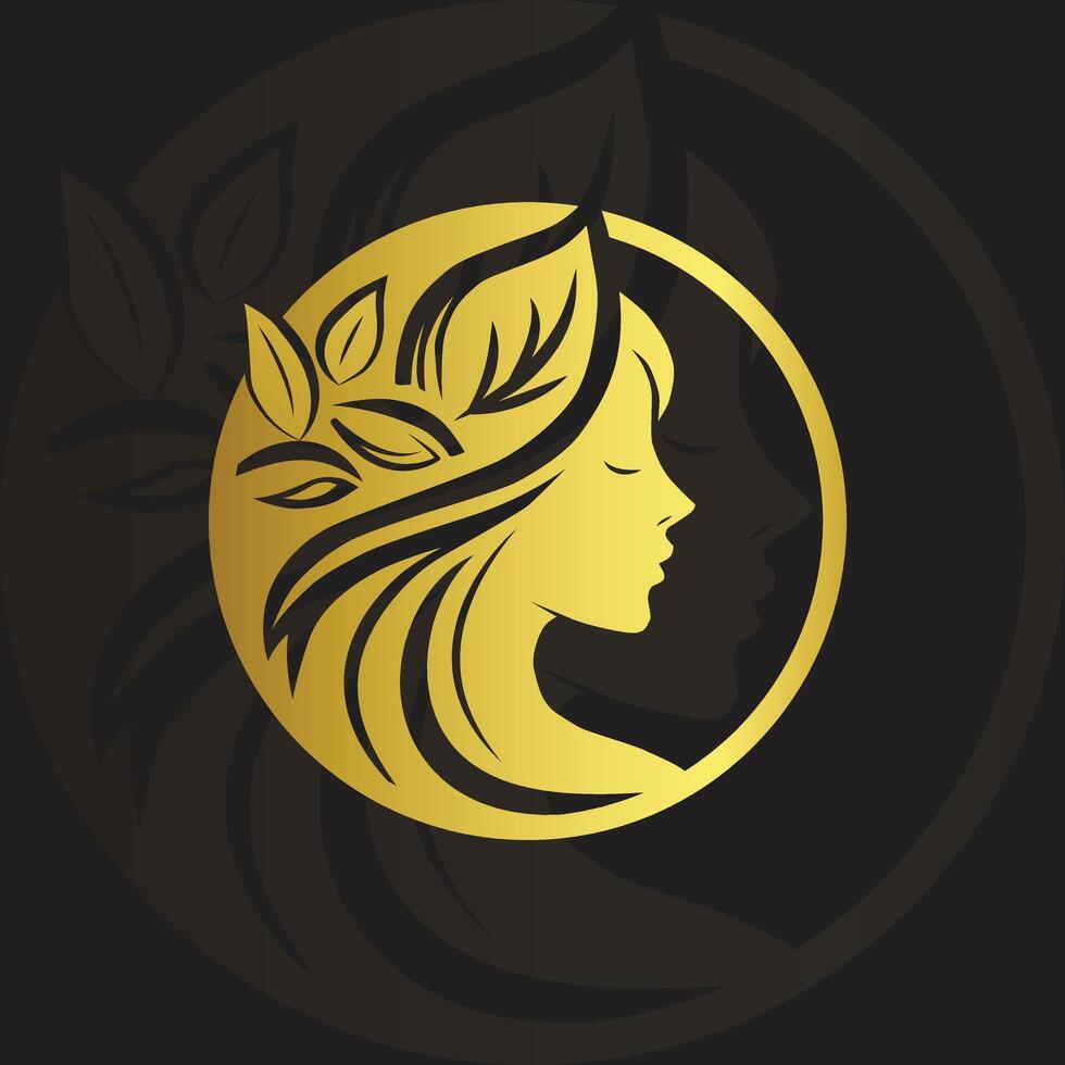 gold nature woman head logo vector