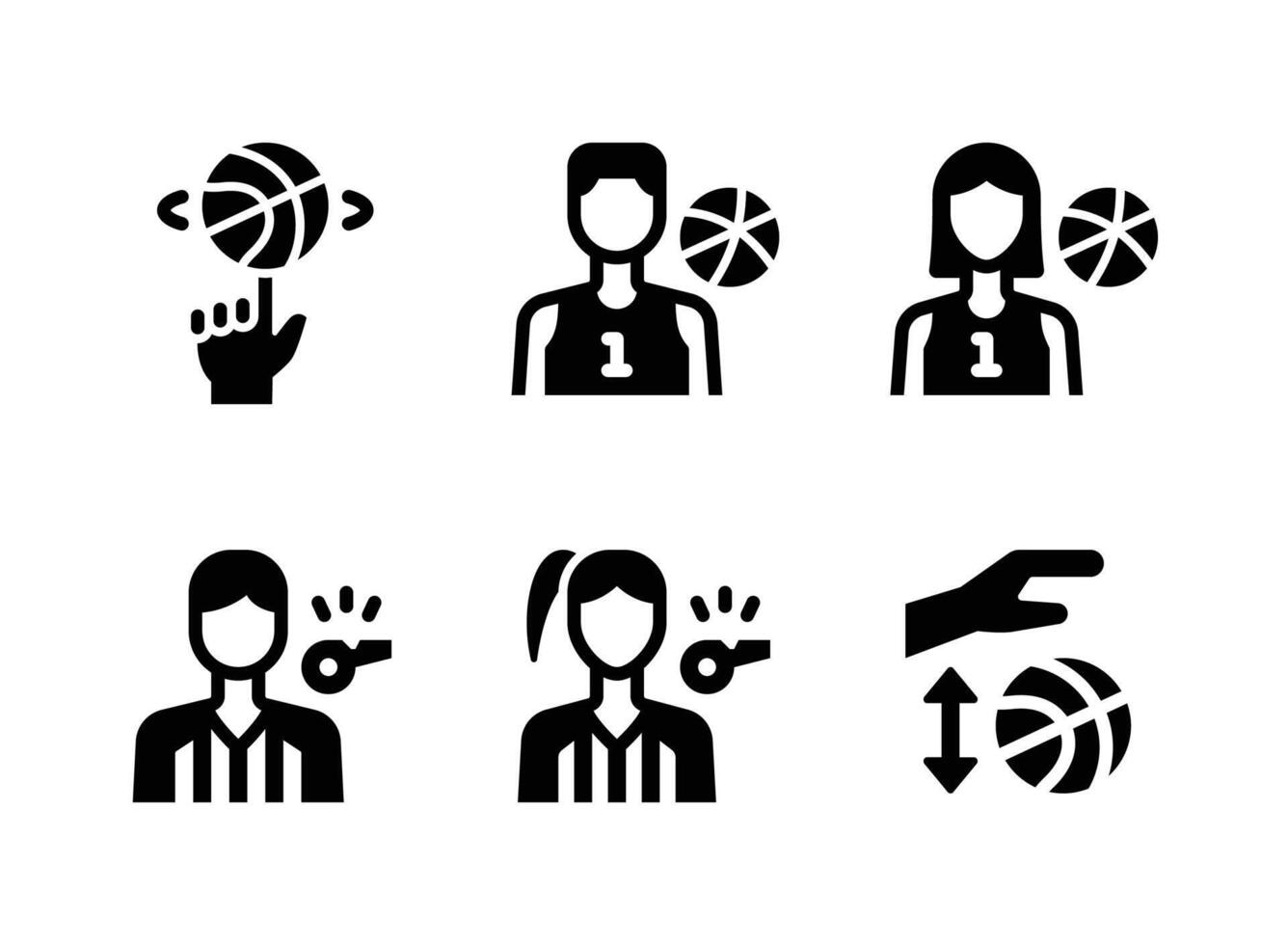 Simple Set of Basketball Related Solid Icons. Contains Icons as Spinning, Athlete, Referee and more. vector