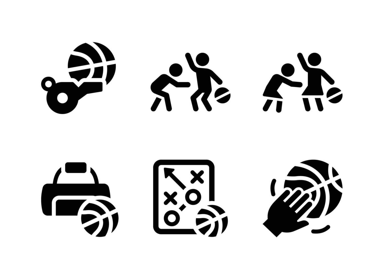 Simple Set of Basketball Related Solid Icons. Contains Icons as Coaching, Defense, Bag and more. vector