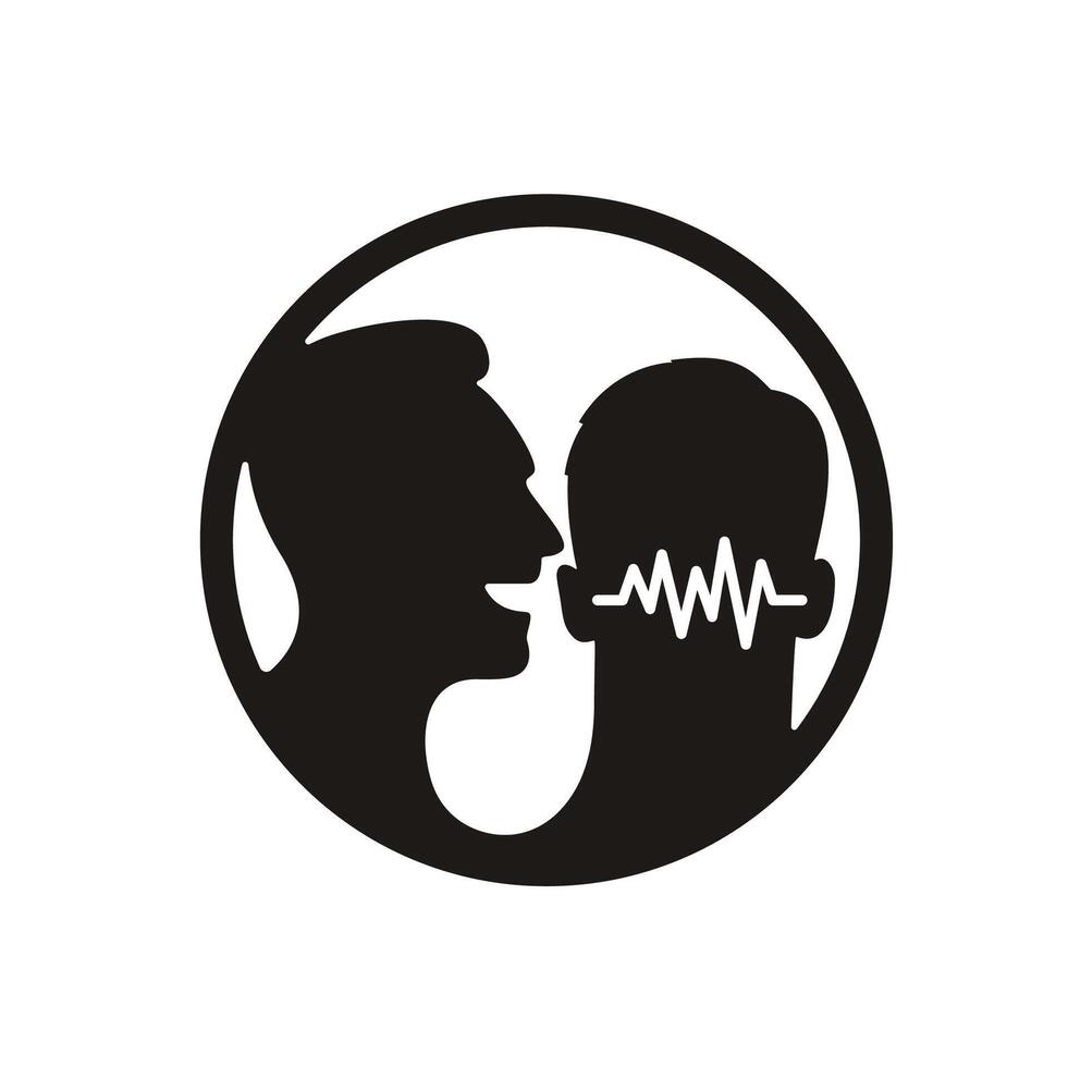Two facing silhouettes of human heads, with one speaking and the other listening vector