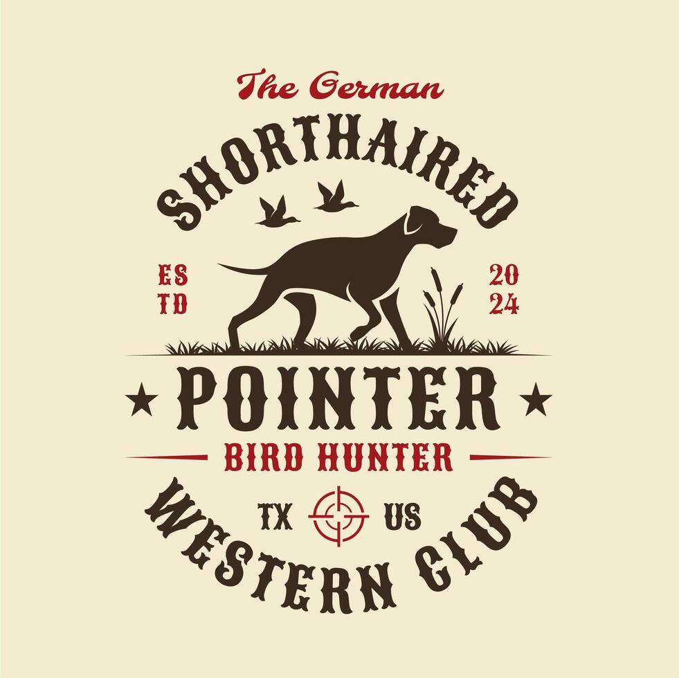 Shorthaired Pointer Bird Hunter Dog Club Logo Design. Hunting Dog Emblem vector