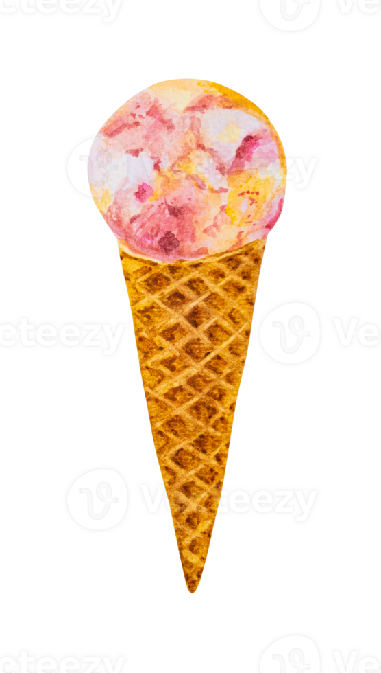 Blueberry yogurt ice cream ice cream scoop with cone watercolor png
