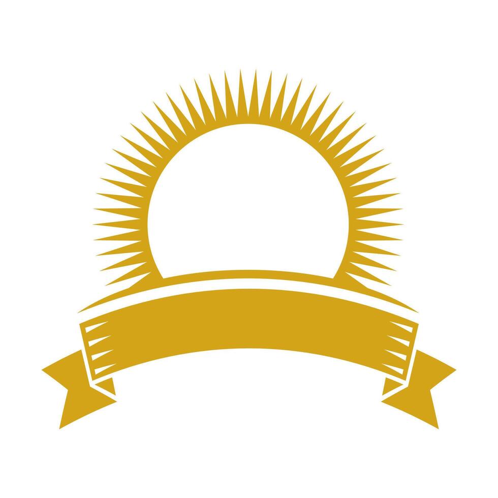 Sun Shaped Golden Medal With Arch Shaped Ribbon Banner vector
