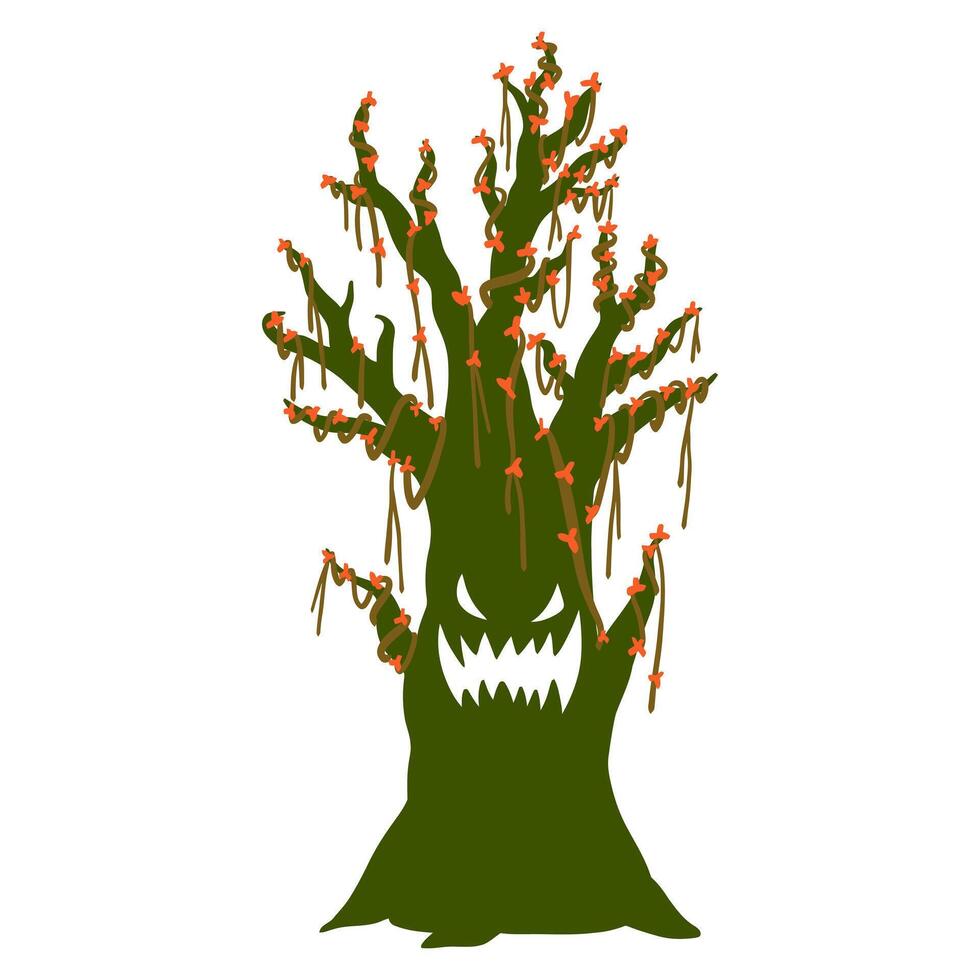 Illustration of a grinning monster tree silhouette, source design vector