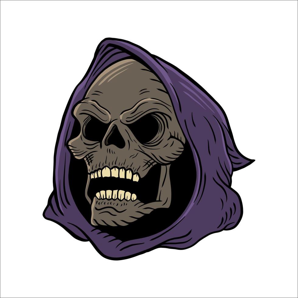 Skull illustration with halloween sticker hood, source design vector