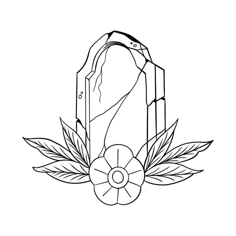 Illustration of grave with flowers, detailed line art vector
