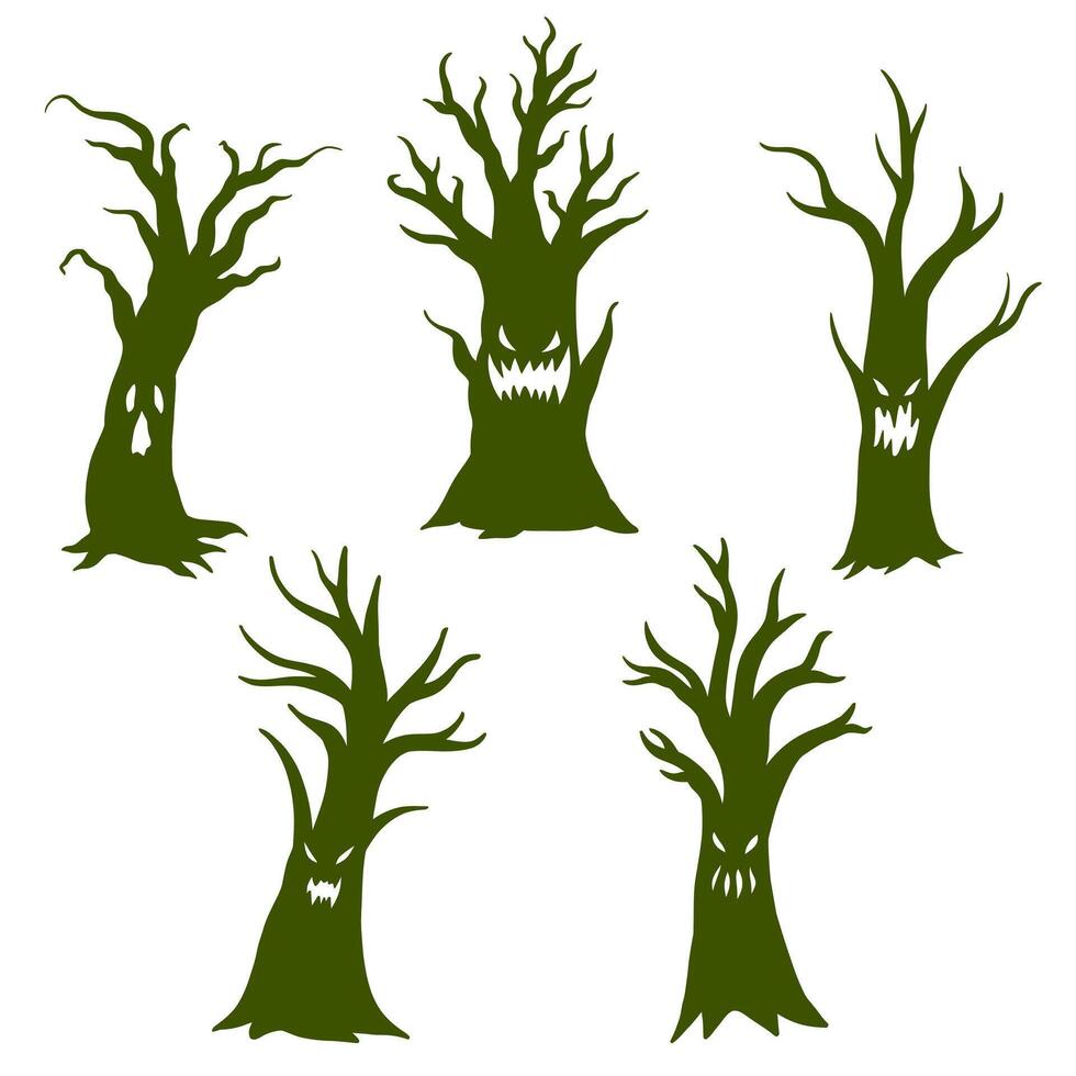 Grinning monster tree silhouette illustration set, source design vector