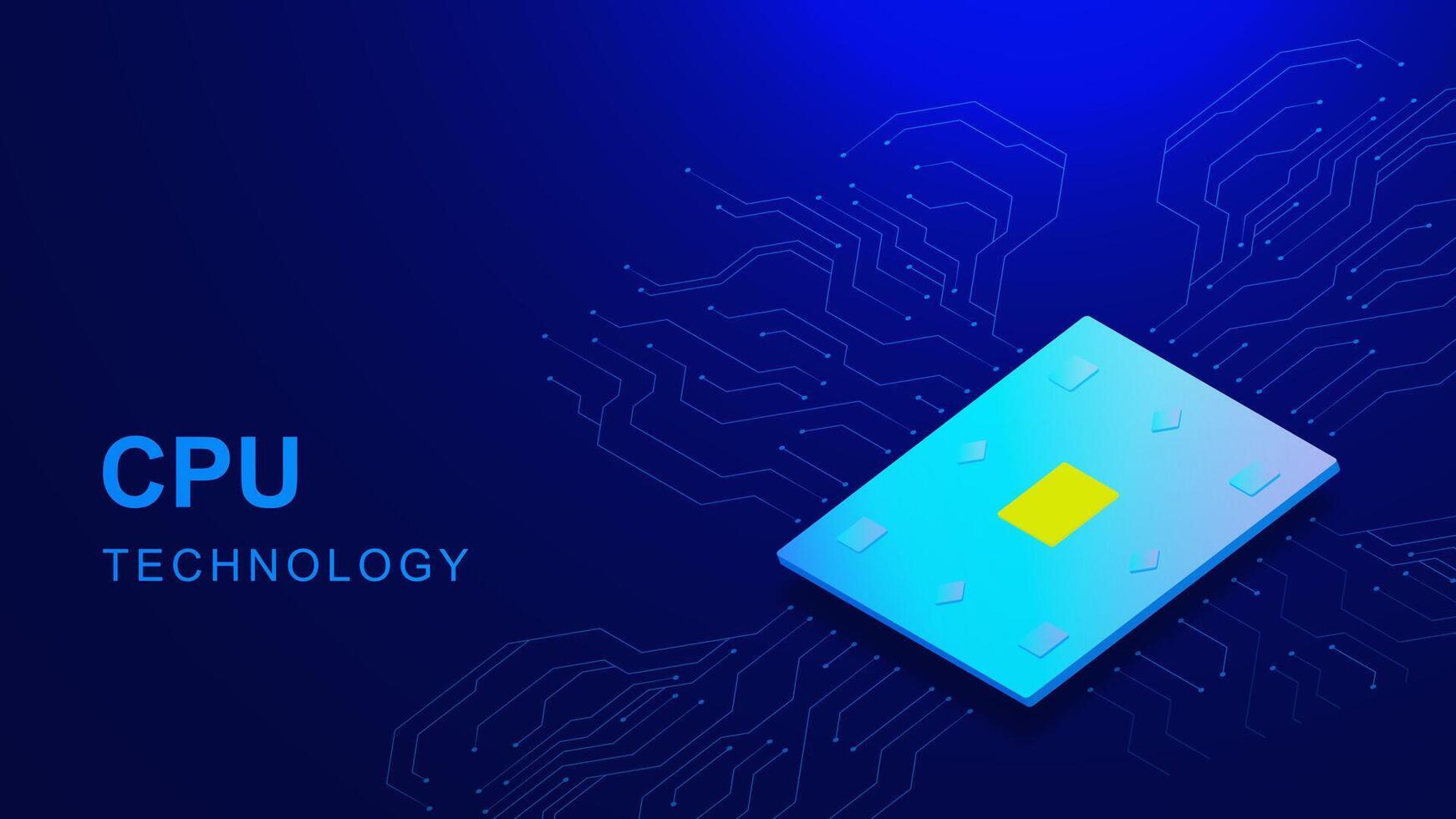 CPU technology with microchip processor for computer technology concept. Digital world, gadgets and hardware. Quantum computer and big data processing vector