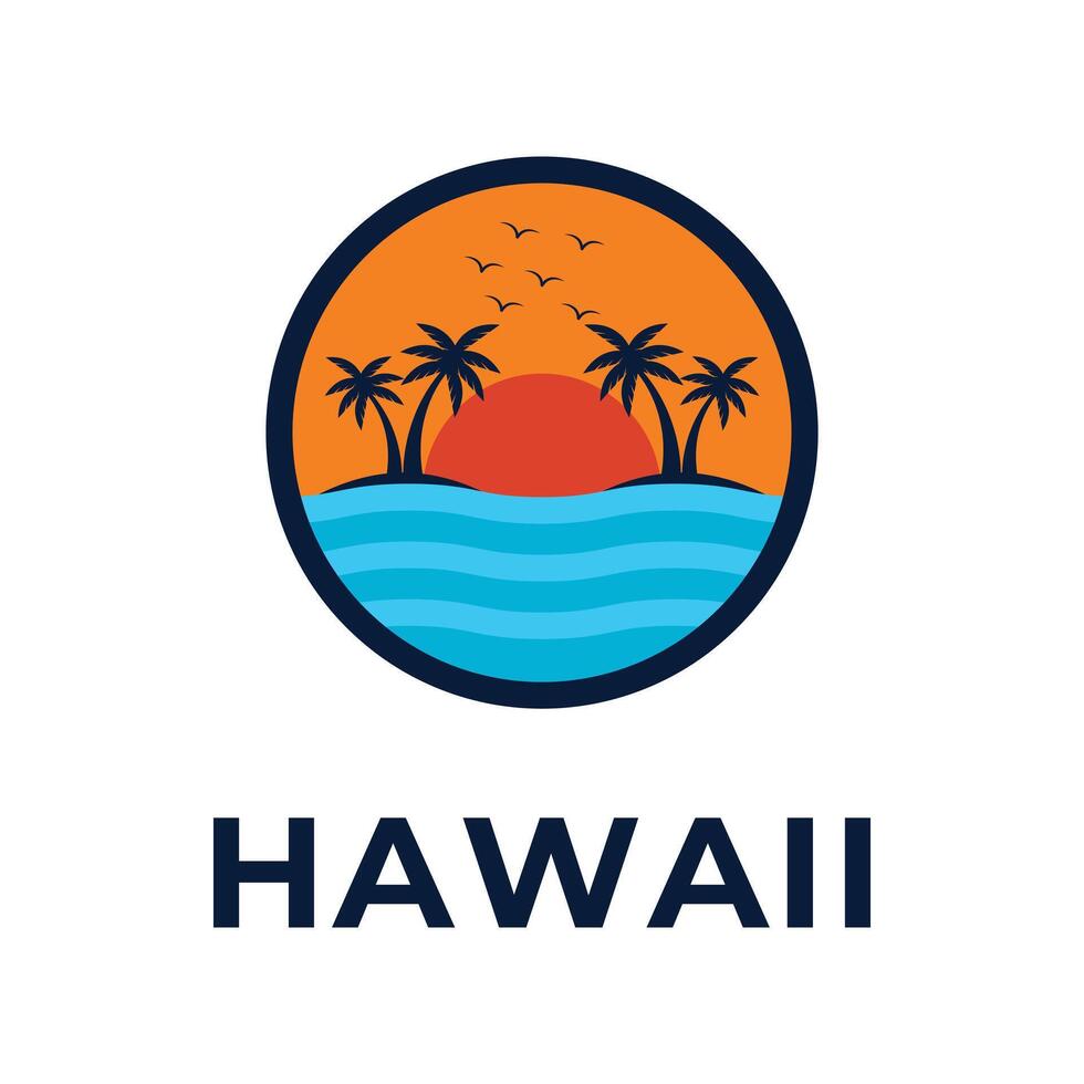 hawaii logo design concept idea with label circle vector