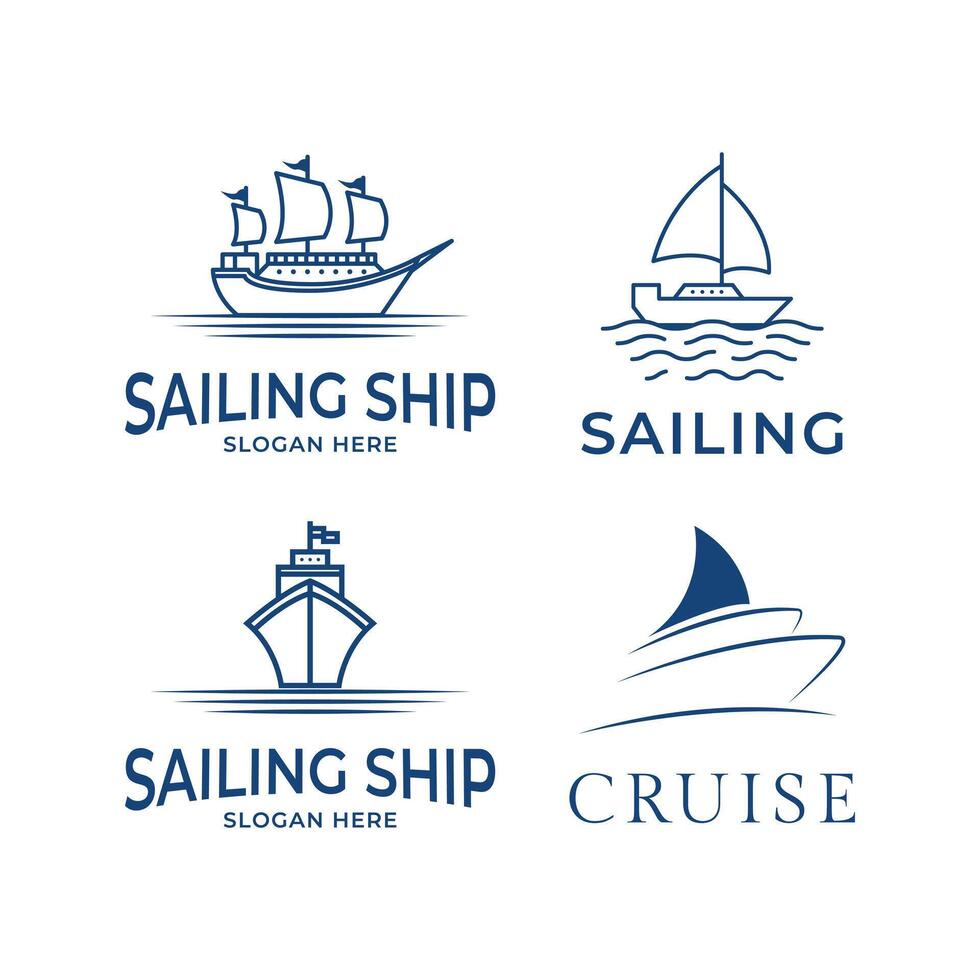 set of collection ship logo design concept idea vector