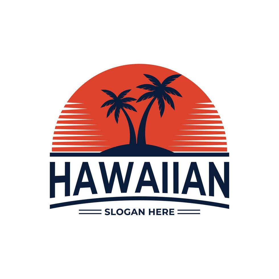 hawaiian logo design concept vintage retro style with palm tree and sunset vector