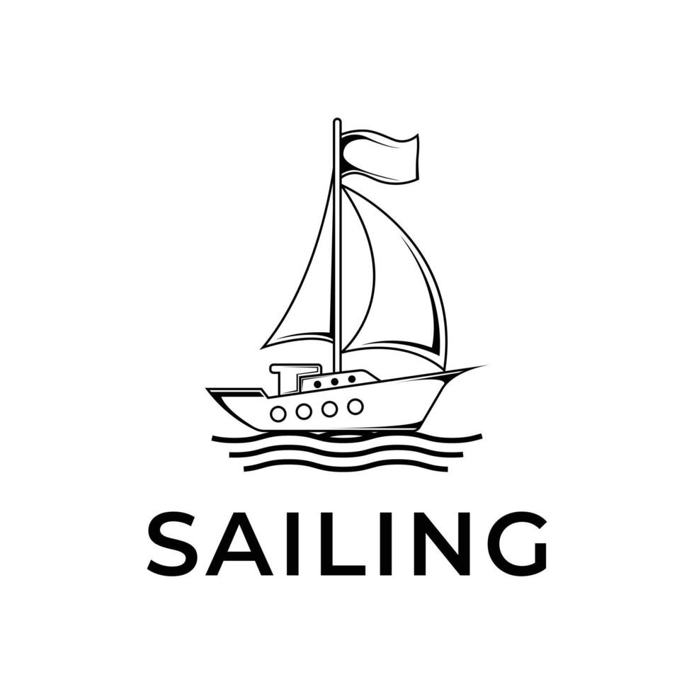 sailboat sailing ship logo design concept in sea ocean wave vector