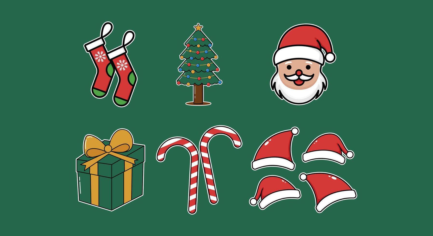 set of christmas element sticker design template vector