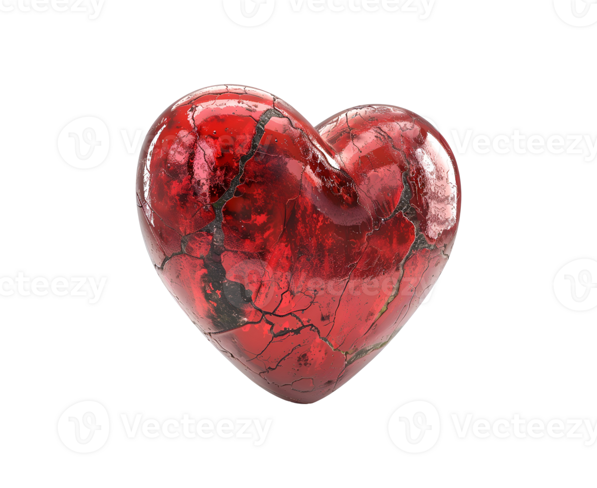 Red shiny heart with cracks isolated on transparent background png