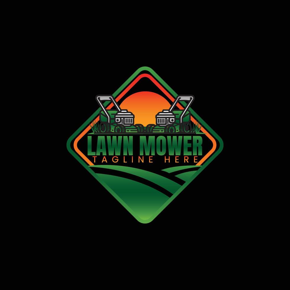 lawn care lawn mower service logo modern design template isolated on black background vector