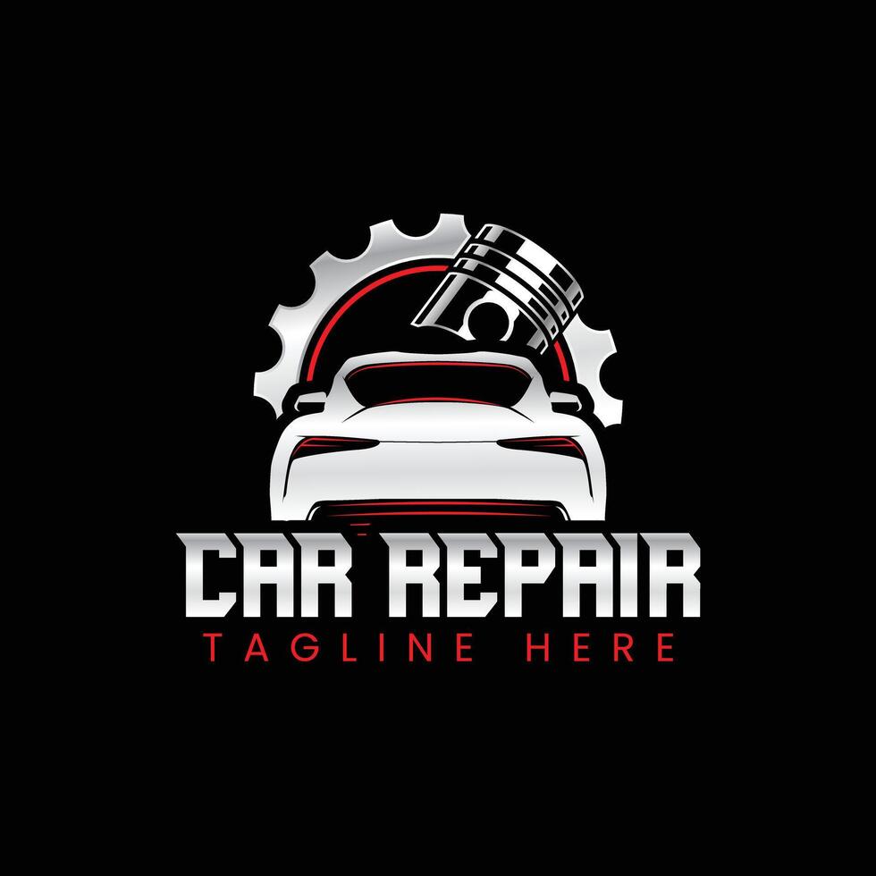 Auto parts logo template. Combination of automobile tools, wrench, pistons, and gear. vector