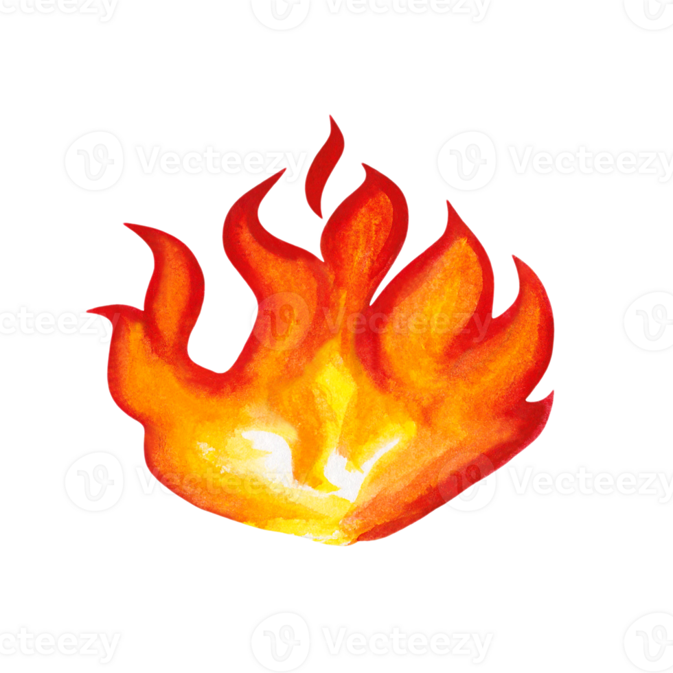 Watercolor illustration of a burning wide fire isolated on a transparent background. png