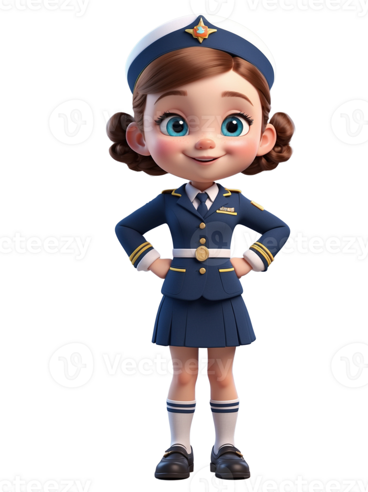 A cartoon girl in a uniform standing with her hands on her hips png