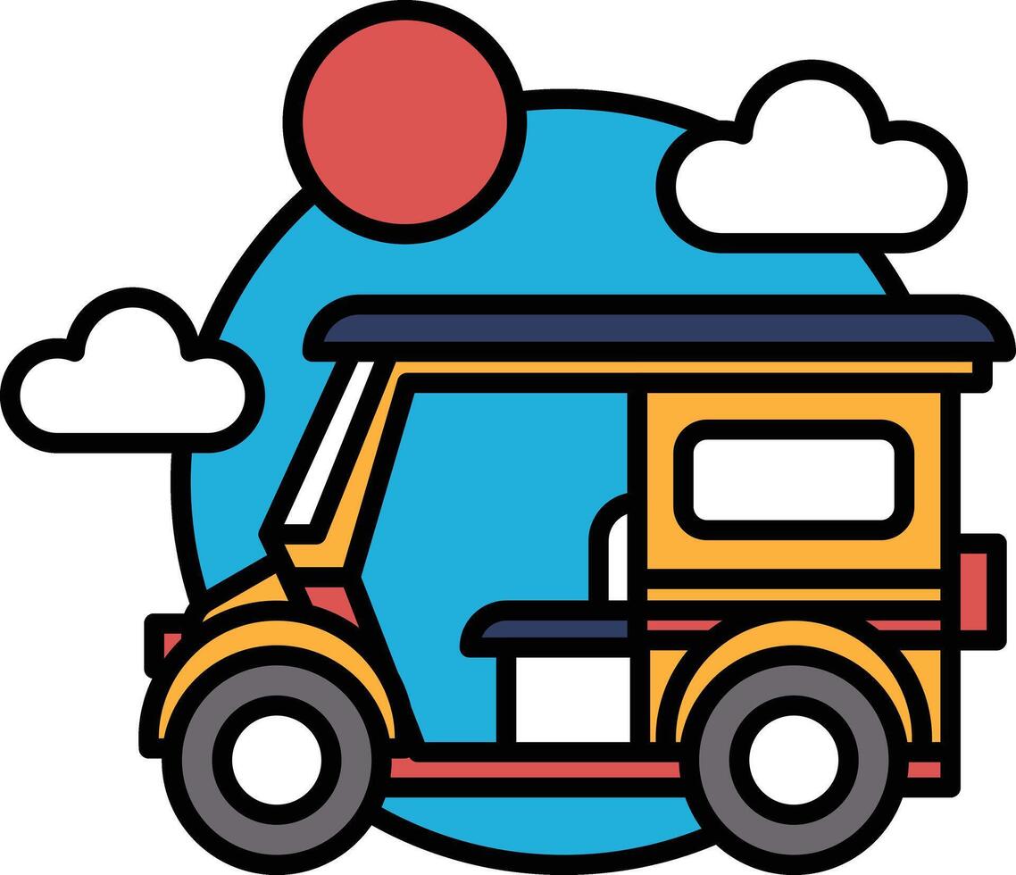 A yellow and orange tuk tuk vehicle with a blue background vector