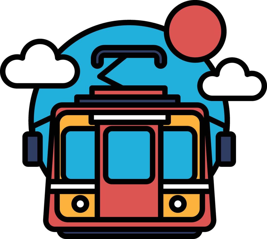 A red and blue train with a sun in the background vector