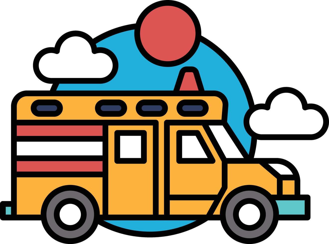 A yellow ambulance with a red sun in the background vector