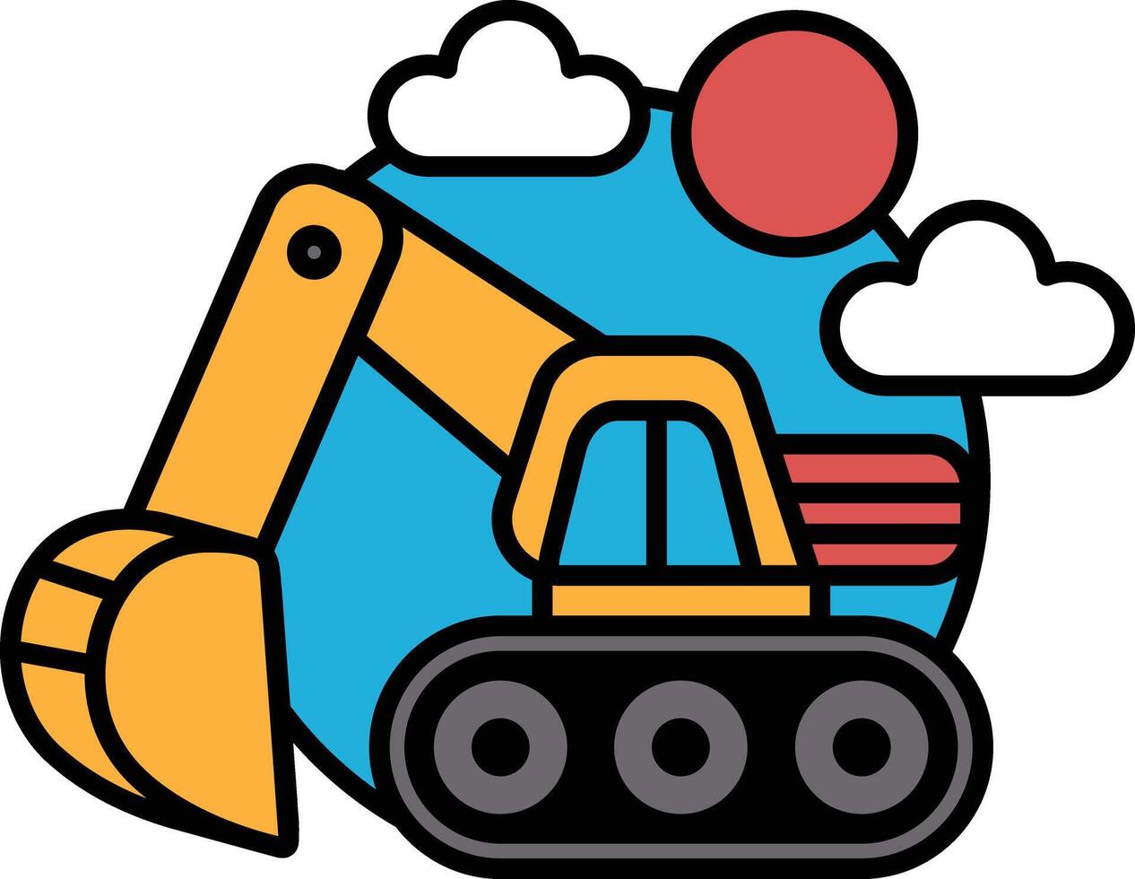 A yellow excavator is shown in the sky with clouds vector