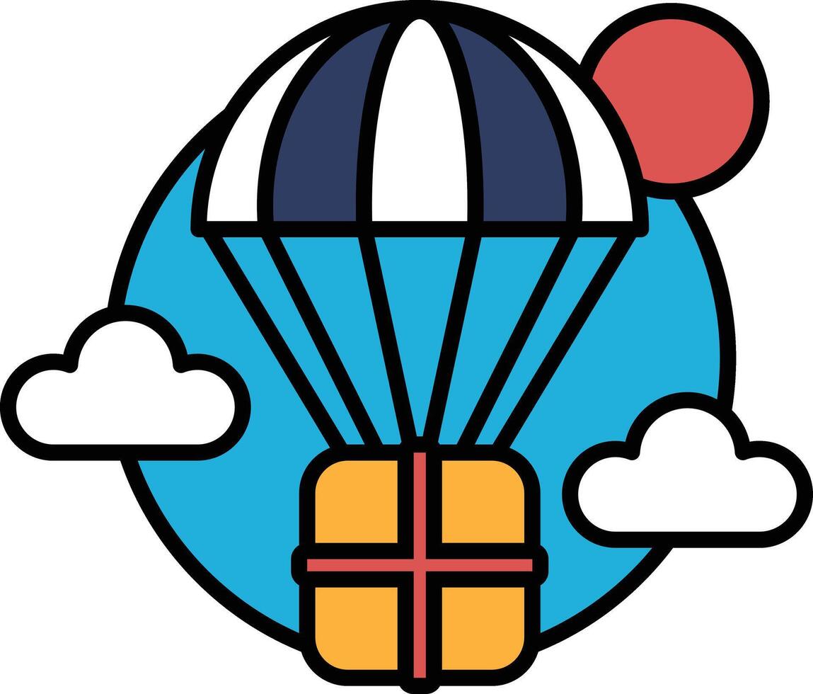 A cartoon of a box with a red cross on it and a parachute above it vector