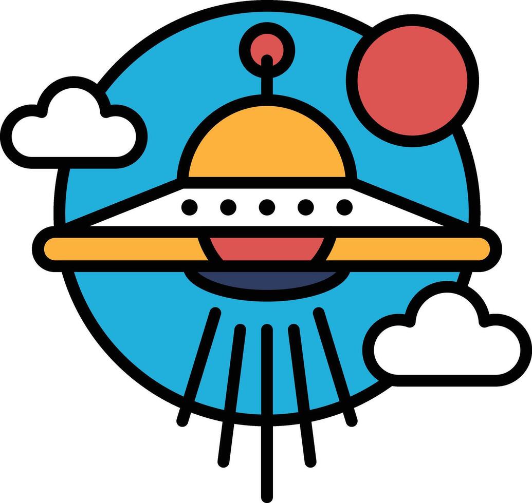 A cartoon drawing of a spaceship flying through the sky vector