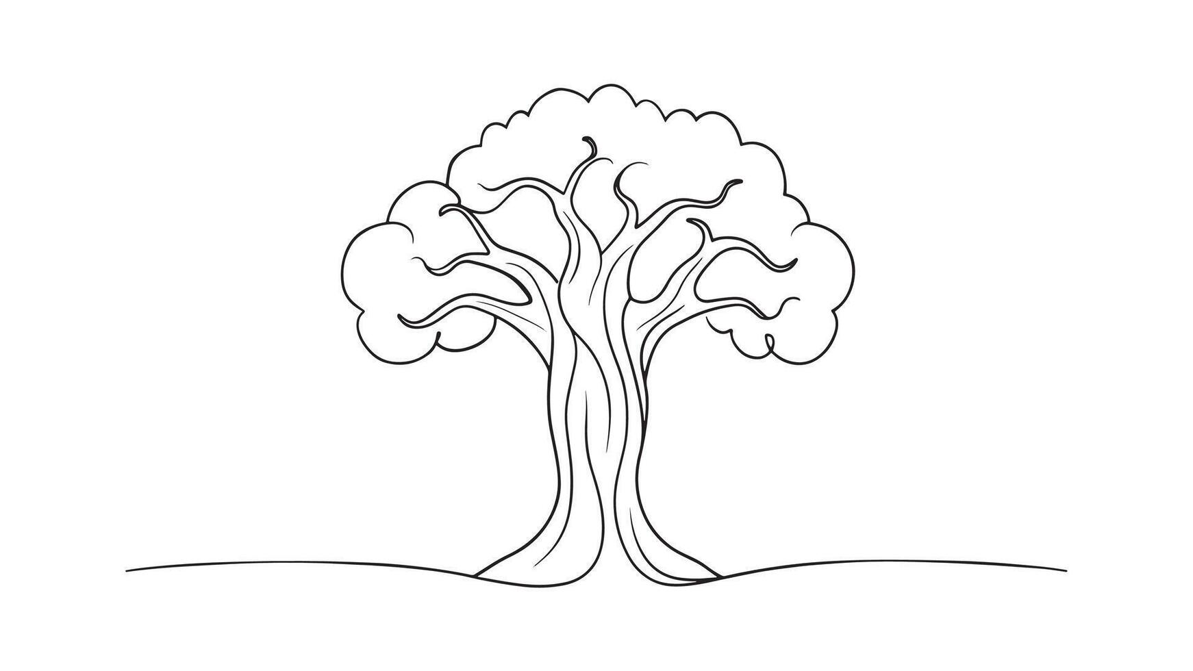 Baobab Tree isolated continuous line art flat illustration on white background vector