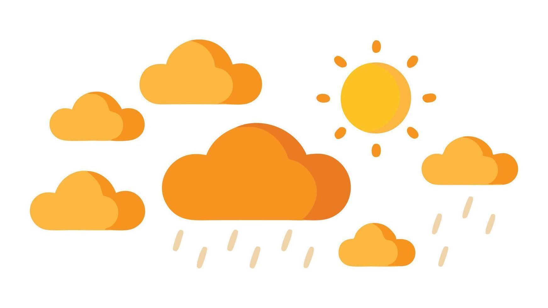 Sun partially obscured by rain clouds, isolated flat illustration on white background. vector