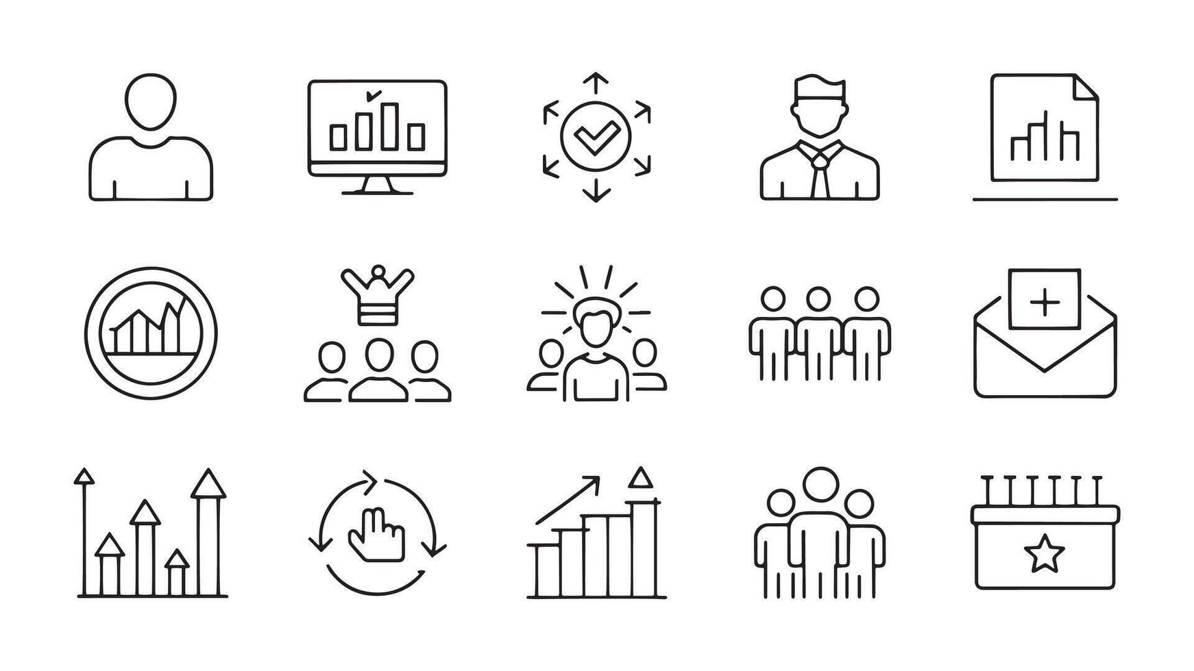 influence related Minimalist Line 15 pcs icons set isolated on white background vector