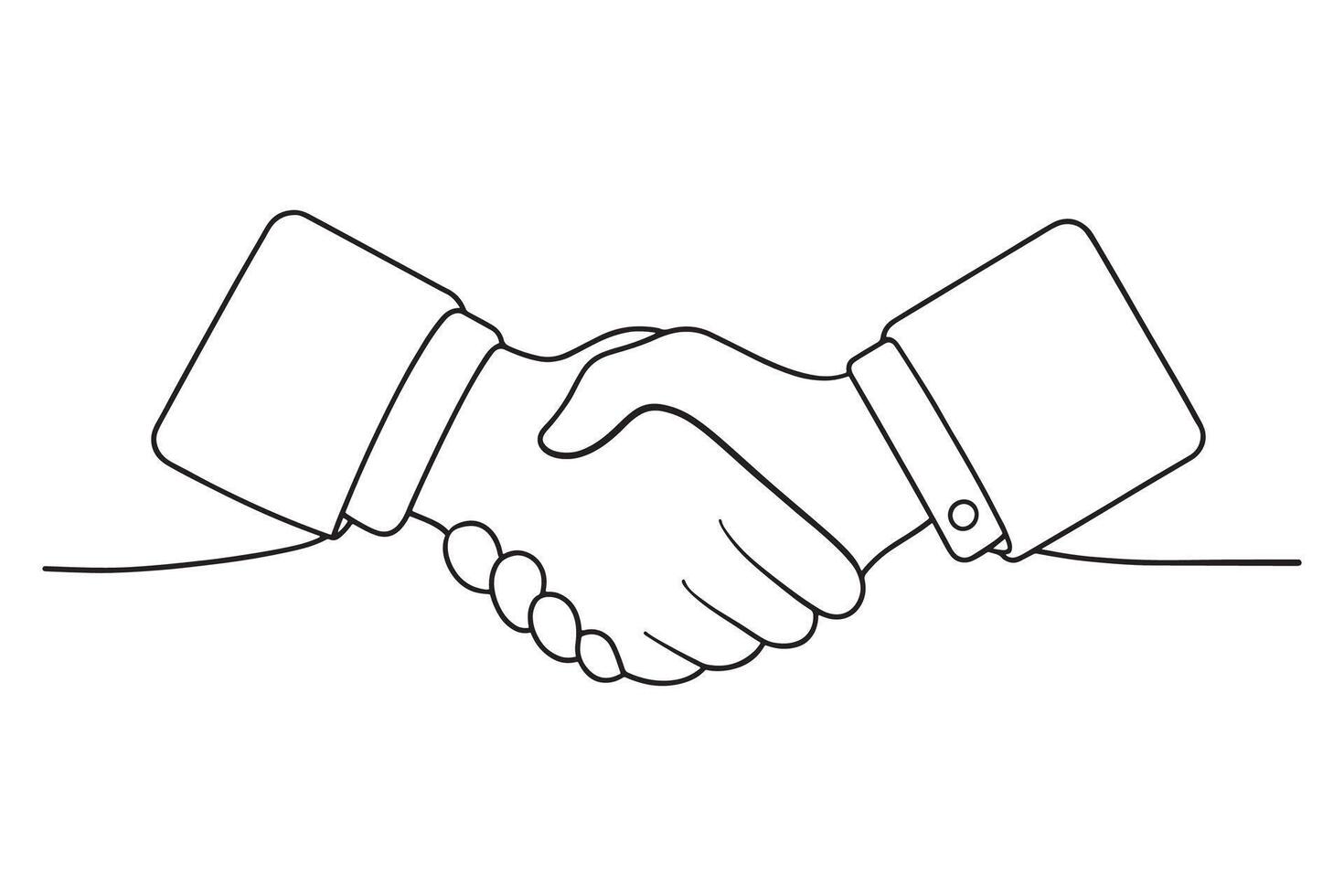 Hand shaking hands with a business logo continuous line art flat illustration on white background vector
