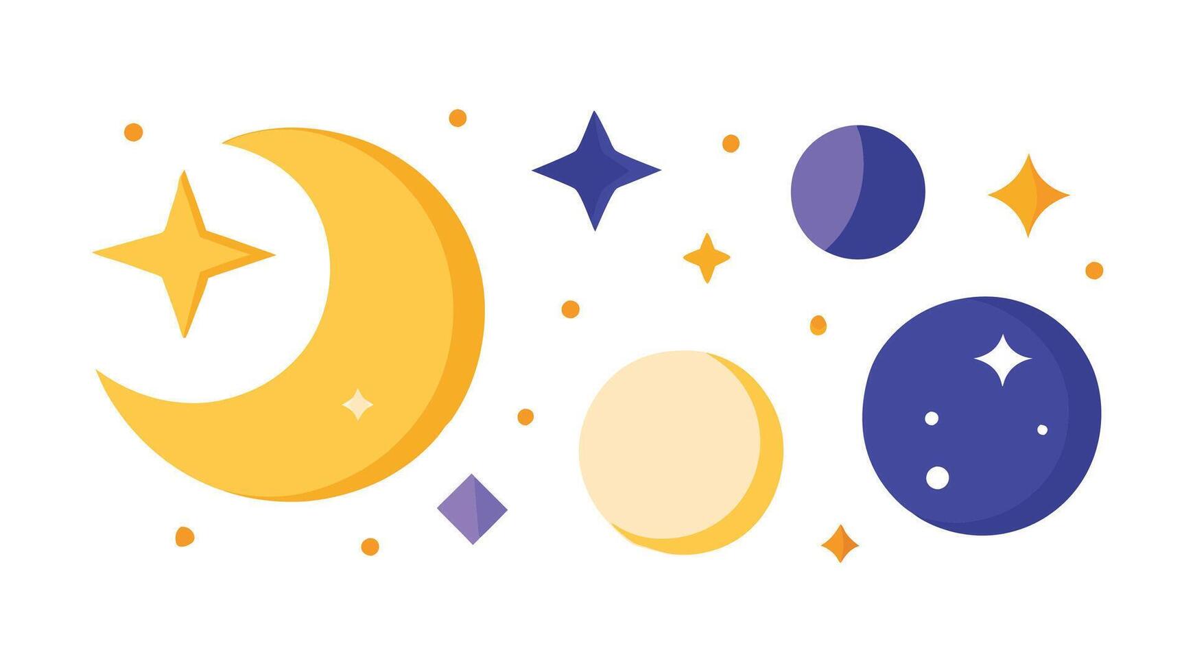 Moon and stars set, isolated flat illustration on white background vector
