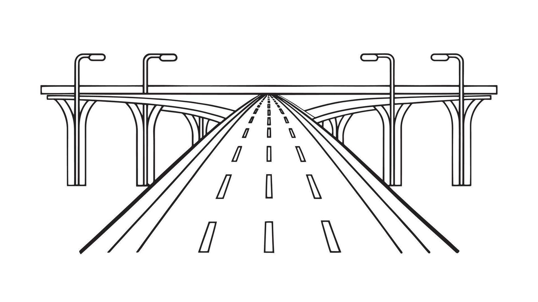 Expressway continuous line art flat illustration on white background. vector