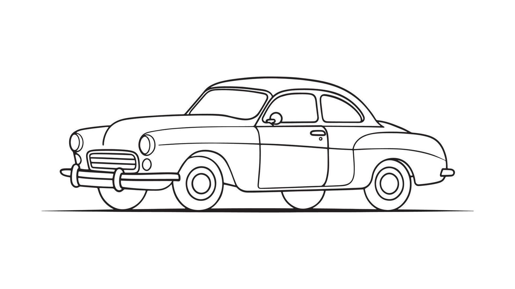 Vintage Car Transport isolated continuous line art flat illustration on white background. vector