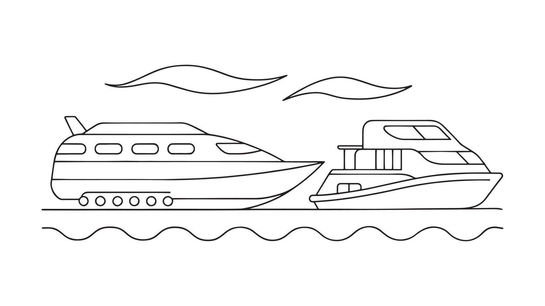 Yacht Train Water Transport isolated continuous line art flat illustration on white background vector