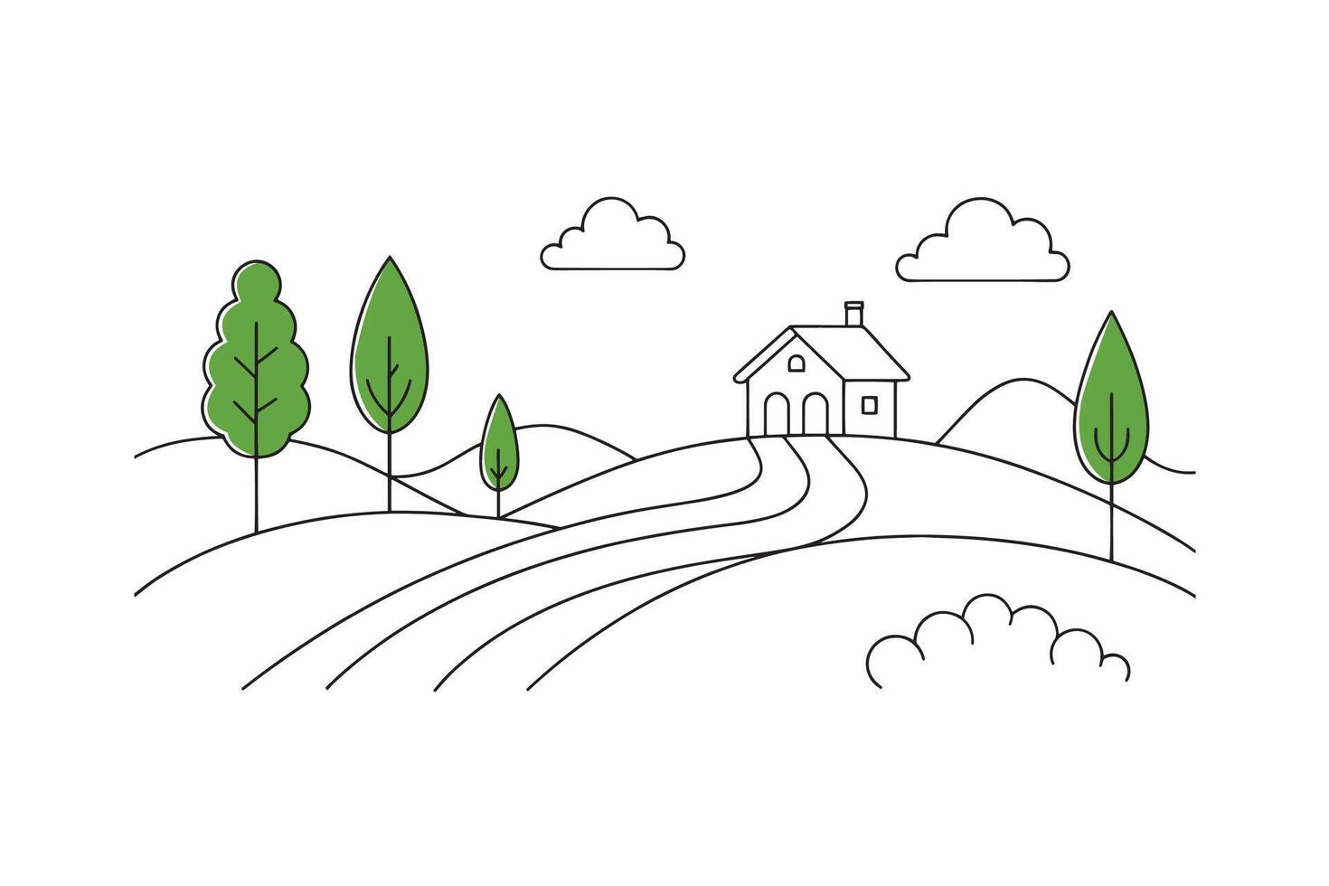 Rural road continuous line art flat illustration on white background vector
