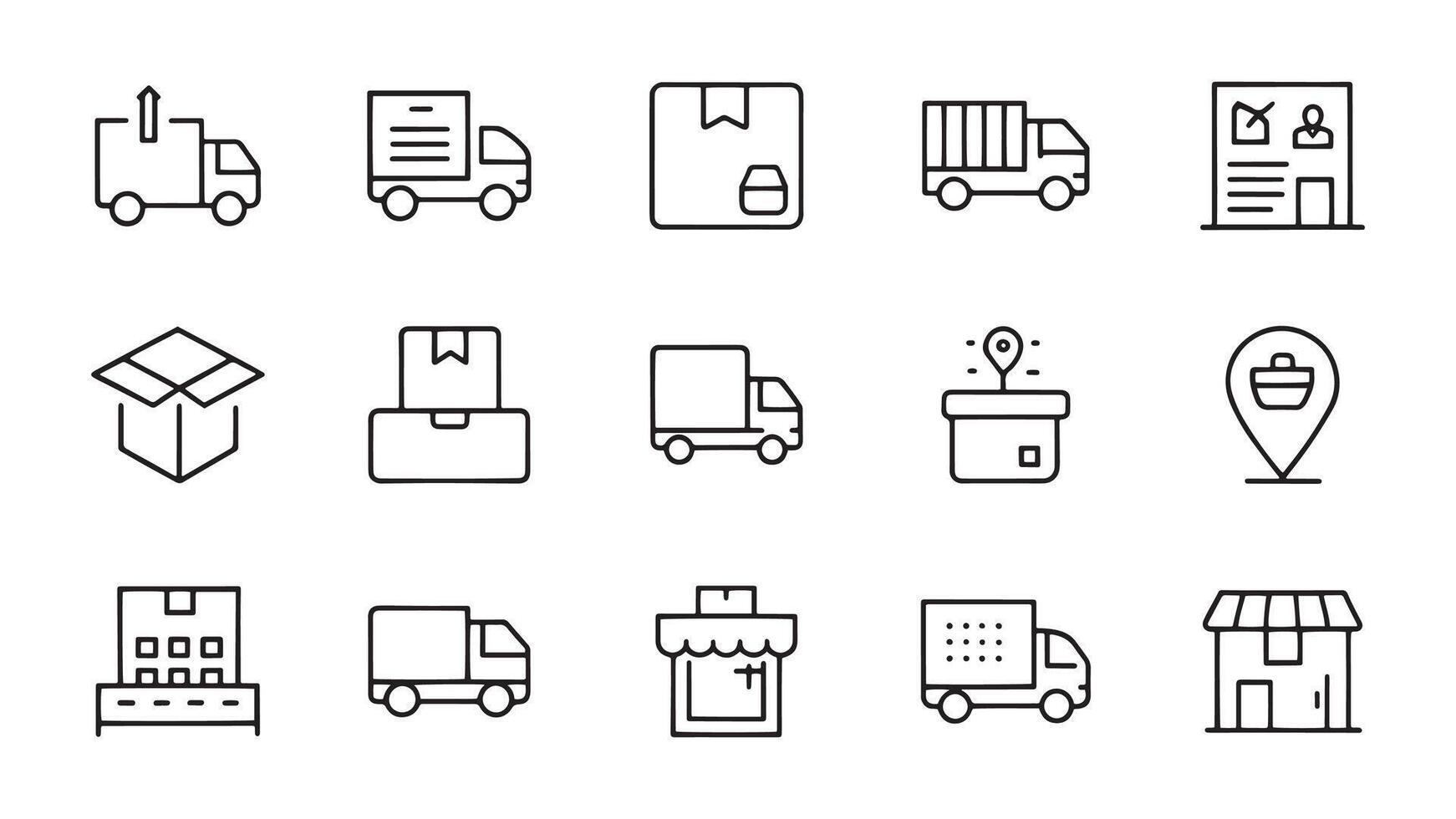 Delivery product related Minimalist Line 15 pcs icons set isolated on white background. vector