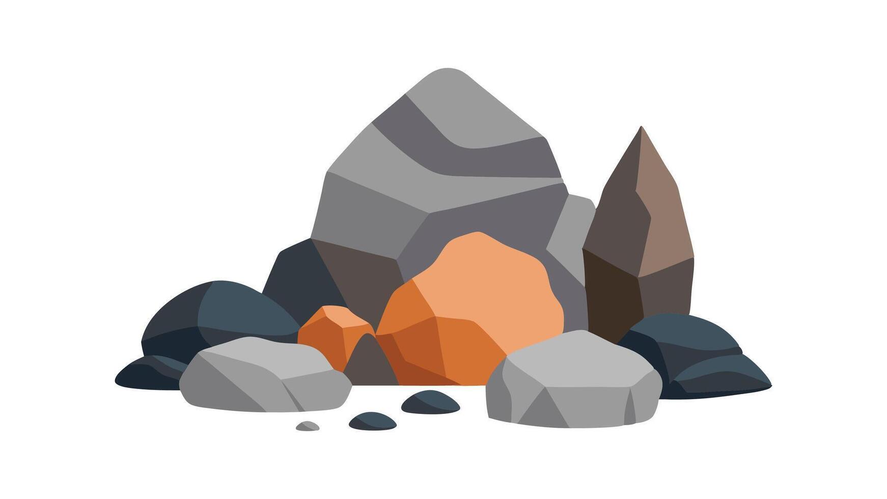 Various rocks and stones displayed together, showcasing their unique shapes and textures flat illustration set on white background. vector