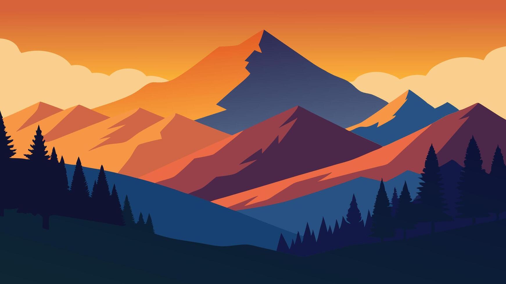 Featuring colorful trees and breathtaking mountain views, embodying nature's seasonal beauty flat illustration. vector