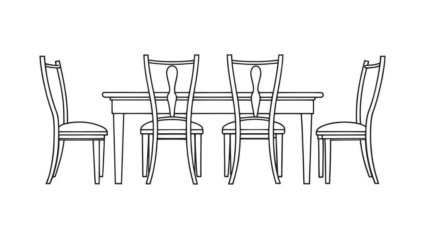 Extension Table Dining Room Furniture isolated continuous line art flat illustration on white background. vector