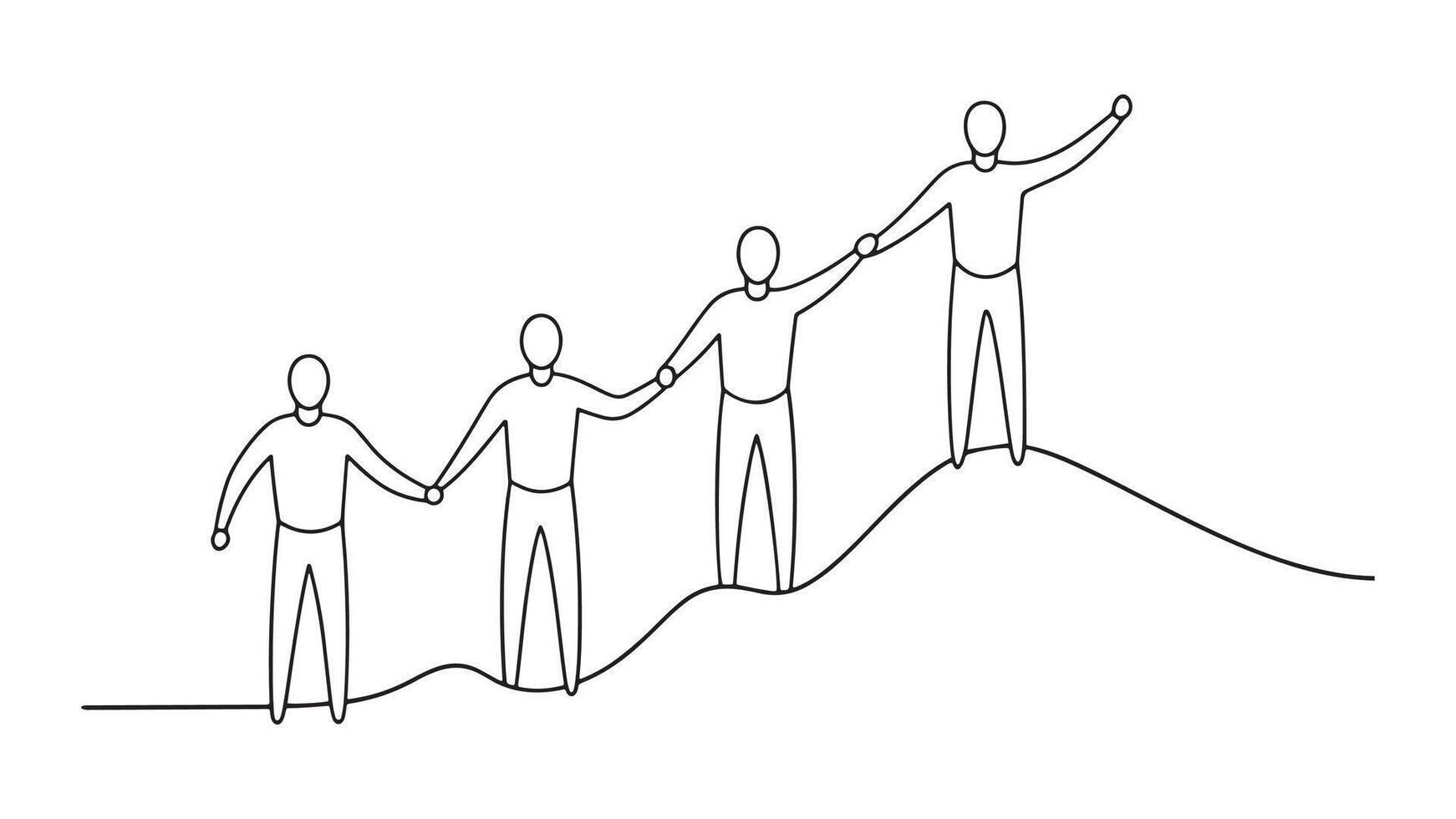 Business strategy teamwork growth line art flat illustration. vector