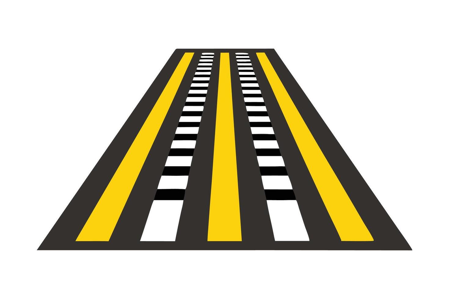 yellow and black pedestrian zebra crosswalk markings on fresh asphalt road surface flat illustration white background vector